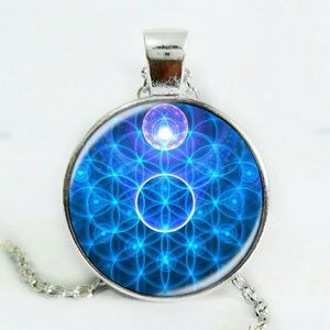 Boho kaleidescope glass dome pendant necklace